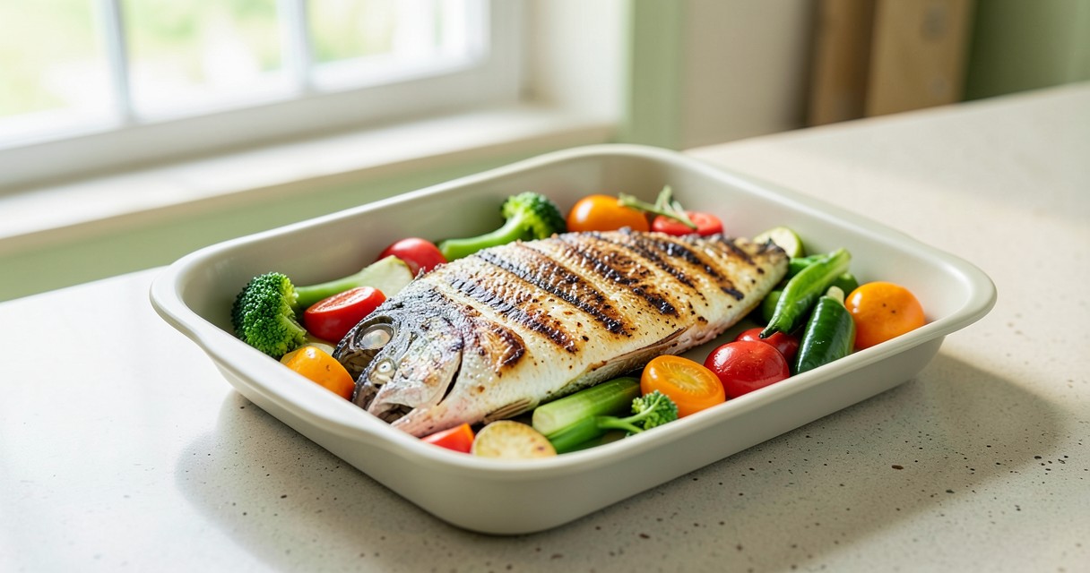 Cena keto: piatti leggeri — Pesce al forno con verdure Cena keto: piatti leggeri — Pesce al forno con verdure